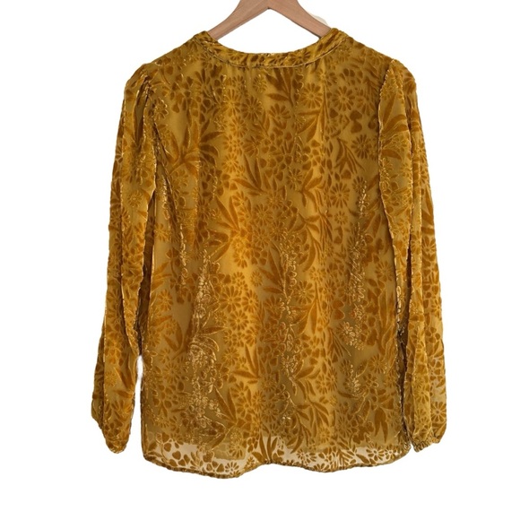 Coldwater Creek Mustard Yellow Velvet Burnout Blouse Size Small Floral Boho - Picture 6 of 16